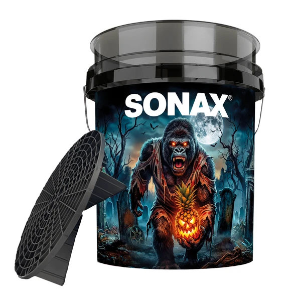 SONAX Car Wash Bucket and Grit Guard featuring limited edition Halloween gorilla graphic