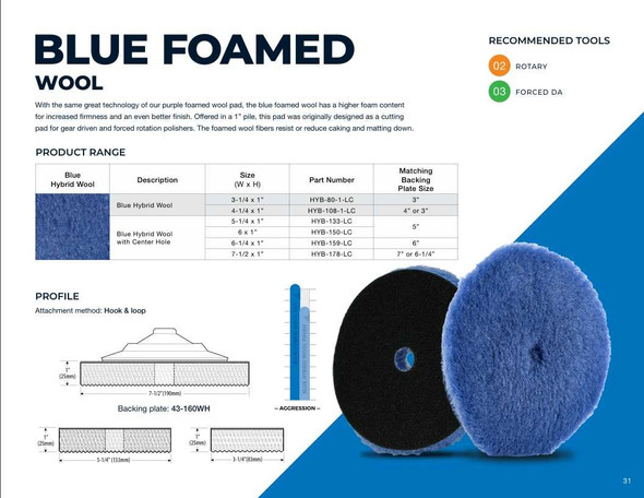 6.25 Inch Lake Country Force Hybrid Wool Cutting Pad Single