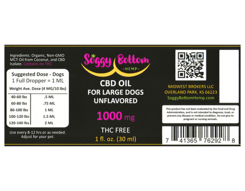 CBD Large Dog Oil -  1000mg per Bottle