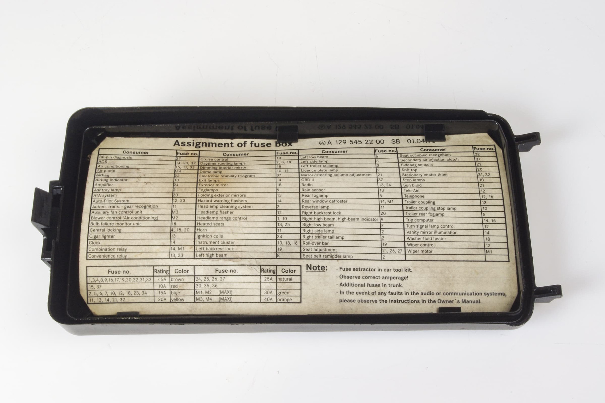 Mercedes 1295450403 Fuse Box Cover | R129 SL