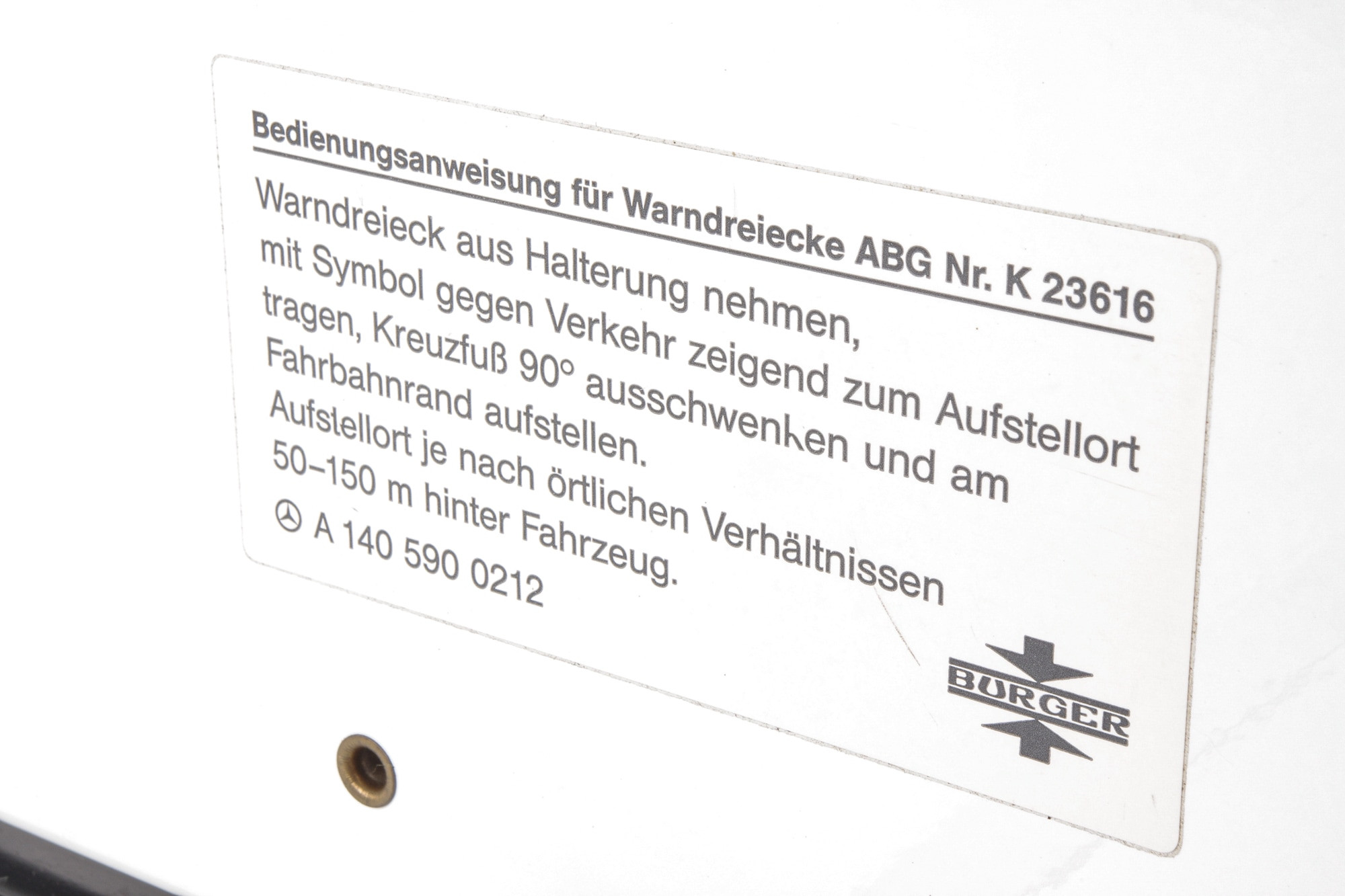 Mercedes 1405900212 Warning Triangle (d) | W124 V124 C124 E R129 SL W140 S