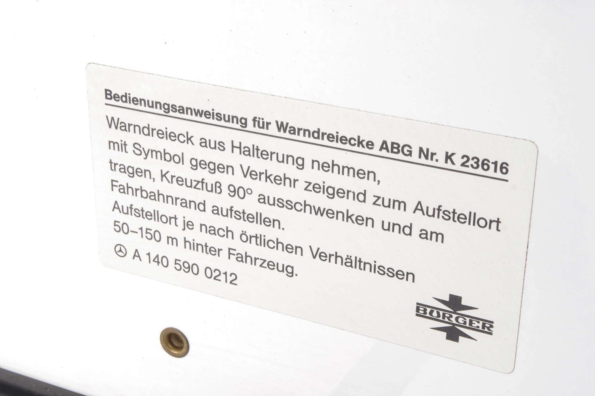 Mercedes 1405900212 Warning Triangle | W124 V124 C124 E R129 SL W140 S