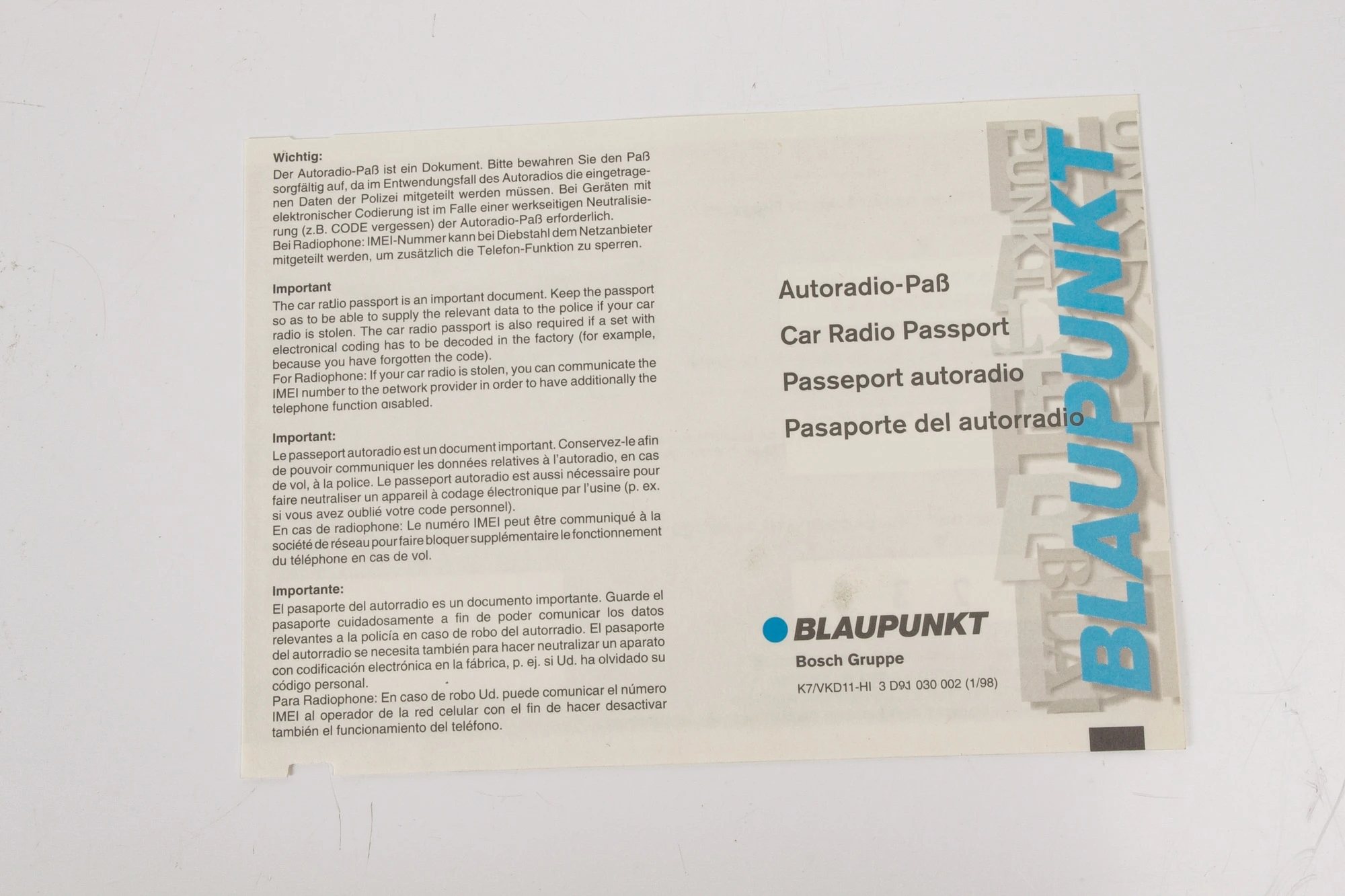 Mercedes 0038200000 Radio Manual | R129 SL