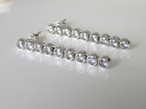 925 CZ BRIDAL TENNIS DANGLE EARRINGS 4.1GRAMS ~ 847231218