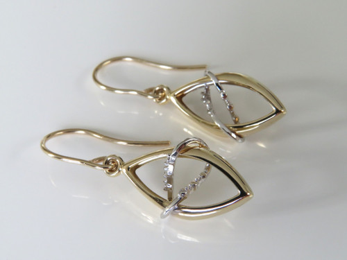 9CT YELLOW AND WHITE GOLD DIAMOND DANGLE EARRINGS ~ 851240101