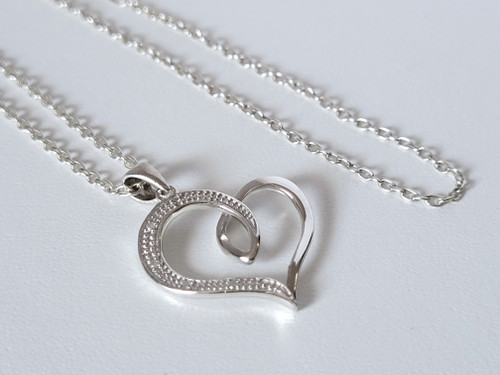 Diamond Heart Pendant Set with Chain, in 925 Sterling Silver