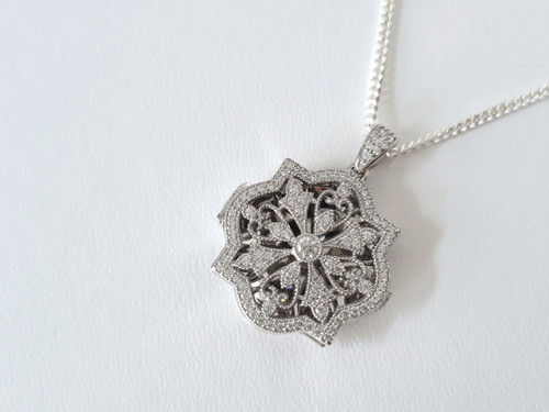 925 Sterling Silver Filigree Flower Locket Pendant (5Grams) ~1126250921-2