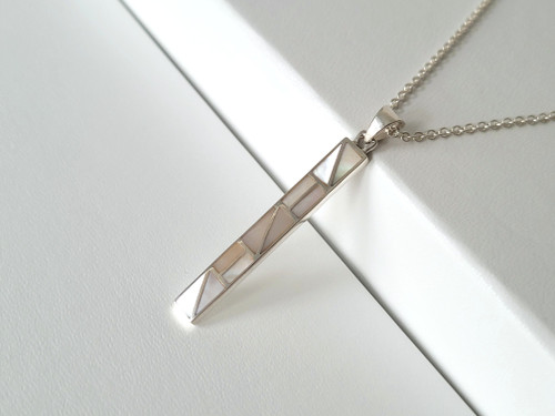 Mother of Pearl Rectangle Pendant Necklace set in 925 Sterling Silver ~ 1127250921-5