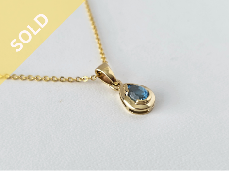 9ct Yellow Gold Blue Topaz  Drop Pear Pendant ~ 1156251214-1