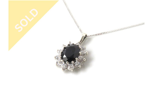 9ct White Gold Dark Blue Sapphire Pendant, set with 9ct white gold necklace ~ 1133251113-2