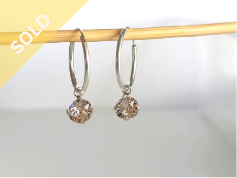 2-in-1 Sleeper Earrings with Detachable Peach-Colored Crystal Pendant, crafted from 925 sterling silver ~ 1186260131