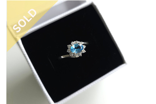 925 Sterling Silver Blue Cubic Zirconia Cluster Ring (3.5grams) ~ 1194260226