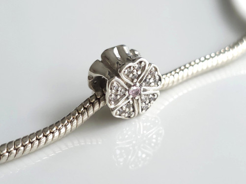 925 Sterling Silver Pink Pave Floral Charm (3.3grams) ~  1123250914-1