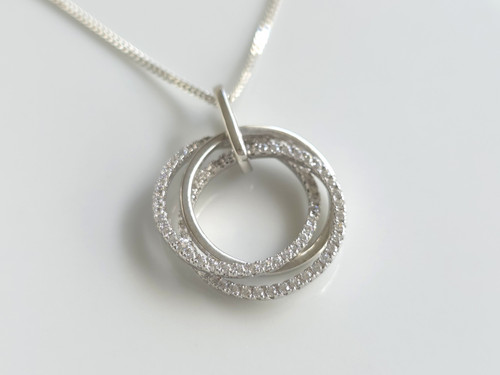 925 Sterling Silver CZ Interlocking Trinity Pendant Necklace Set (5Grams) ~ 1270260421