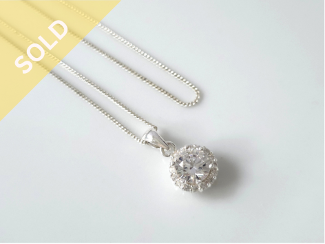 925 Sterling Silver CZ Halo Pendant and Necklace Set ~ 1166260102-1