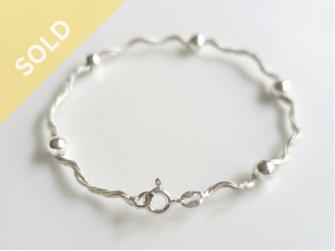 925 Sterling Silver Wavy Twisted Bead Bracelet ~ 1281260527