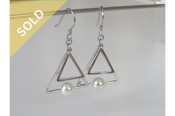 925 STERLING SILVER DOUBLE TRIANGLES DANGLE EARRINGS #659230109-2