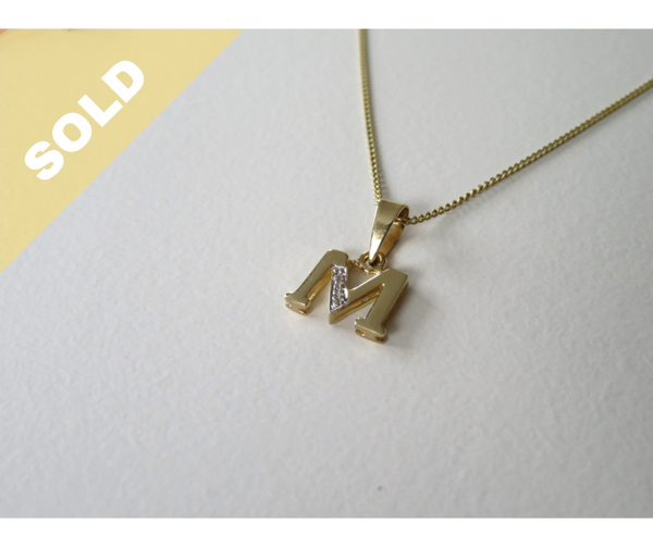 9CT YELLOW GOLD DIAMOND INITIAL 'M' PENDANT #672230124