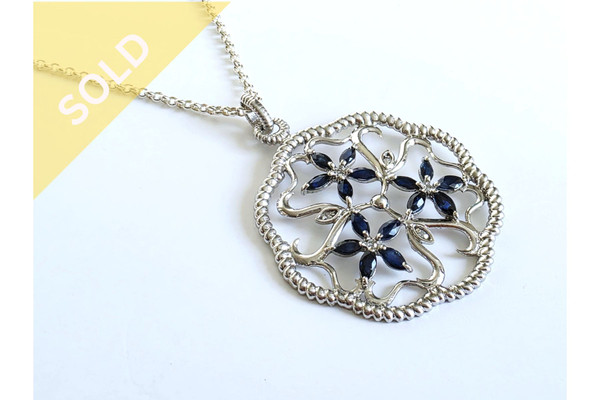 Diamond and Sapphire Pendant Set with Chain, in 925 Sterling Silver (7Grams) ~  1091250504