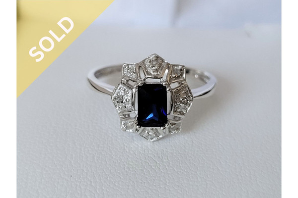 Diamond & Dark Blue Topaz Ring Crafted in 925 Sterling Silver