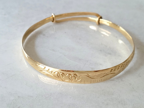 Well Crafted 925 Sterling Silver Bangle with gold plating finish 9.7grams, engraved with a morning sunrise scene ~ 1113250818