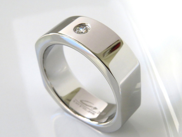 Men's Stainless Steel Band Ring with Cubic Zirconia ~ 1176260126