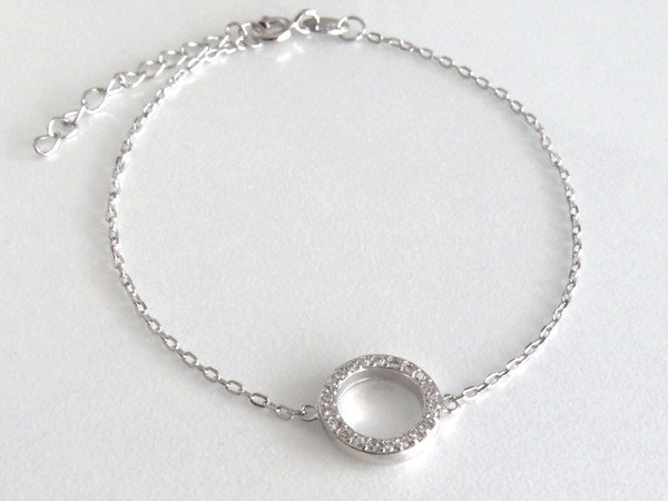 925 Sterling Silver Cubic Zirconia Circle Bracelet ~ 1182260131