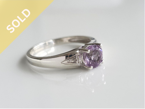 925 Sterling Silver Amethyst Diamond Ring ~ 1215260326