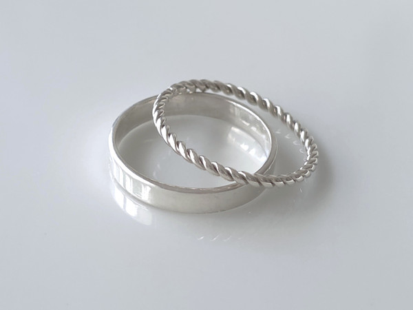 Sterling Silver Wedding Band and Twisted Ring Set ~ 1210260304