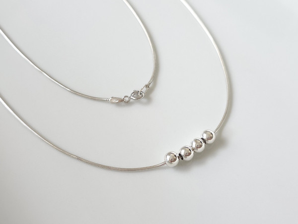 925 Sterling Silver Snake Chain Necklace with Four Moving Beads ~ 1118250908