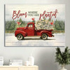 Daisy Flower Red Truck Drawing Red Cardinal Canvas Bloom Where You Are Planted Canvas Wall Art Christian Wall Decor