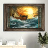 Blue Ocean Jesus Halo God Guides Us Through Storm Canvas Wall Art Christian Wall Decor