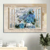 Blue Hydrangea Green Hummingbird Window Frame Just Breathe Canvas Wall Art Christian Wall Decor