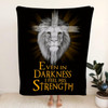 Even In Darkness I Feel His Strength Christian Fleece Blanket with Bible Verse Inspirational Religious Faith Blanket