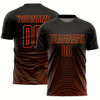 Goofygearprints Black Orange Gradient Geometric Lines Sublimation Soccer Uniform Jersey, Custom Team Soccer Jersey Shirt