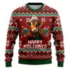 Goofygearprints Farmers Sweater, Red Angus Cows Ugly Christmas Sweater, Christmas Crewneck Sweater, Winter Farm Fashion