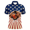 Goofygearprints Turkey Bird Thanksgiving American Flag Men Golf Polo Shirt Mens Patriotic Golf Tops Golf Gifts