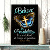 With God All Things Are Possible Bible Verse Canvas Wall Art Cross And Butterfly Design Christian Canvas Prints For