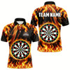 Goofygearprints Flame Darboard Fire Pattern Custom Darts Polo, Quarter-Zip Shirts For Men Dart Team Jerseys Style 1