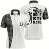 Goofygearprints Funny Mens Golf Polos Shirts Custom Your Hole Is My Goal Black Argyle Pattern White Golf Balls Shirts