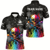 Goofygearprints Personalized Colorful Skull Fire Billiard Shirts For Men Custom 8 Ball Pattern Billiard Jerseys