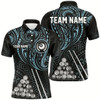 Goofygearprints Personalized Blue Tribal 8 Ball Billiard 3D Polo Shirts For Men, Custom Name Billiard Jerseys