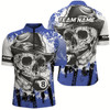 Goofygearprints Blue Billiard Skull Holding 8 Ball Men Quarter-Zip Shirts Custom Billiard Jersey Attire