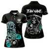 Goofygearprints Personalized Funny Turquoise Skull Roses 8 Ball Billiard Shirts For Women Custom Pool Team Shirts