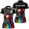 Goofygearprints Personalized Colorful Skull Fire Billiard Shirts For Women Custom 8 Ball Pattern Billiard Jerseys