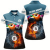 Goofygearprints Personalized Fire And Water 8 Ball Billiards Blue 3D Polo Shirts For Women, Custom Billiards Jerseys