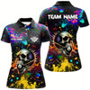 Goofygearprints Personalized Colorful Ink Splash Skull Billiard Shirts For Women, Funny Billiard Jerseys Pool Outfit Style 1