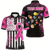 Goofygear Pink Ribbon Black Grunge American Flag Custom Billiard Shirt For Men, Breast Cancer Billiard Jersey
