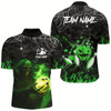 Goofygear Black Bowling Camo Green Flame Skull Custom Halloween Bowling Shirts For Men, Bowling Team Jerseys