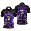 Goofygear Purple And Black Custom Grim Reaper Bowling Polo Shirts For Men, Halloween Skull Bowling Shirt Style 1